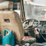 blue jerrycan on car interior